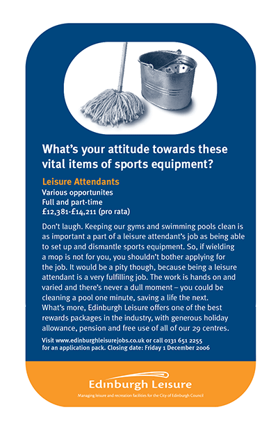 Edinburgh Leisure Attendant Recruitment ad
